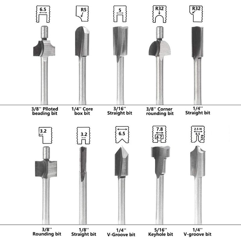 Saipor Saiper 10pcs HSS Carpentry Router Bits 1/8 Inch( 3mm ) Shank Engraving Bits Fit for Dremel Foredom Rotary Tools Set for Edge Grooving Wood Deburring Engraving and Milling - Image 3